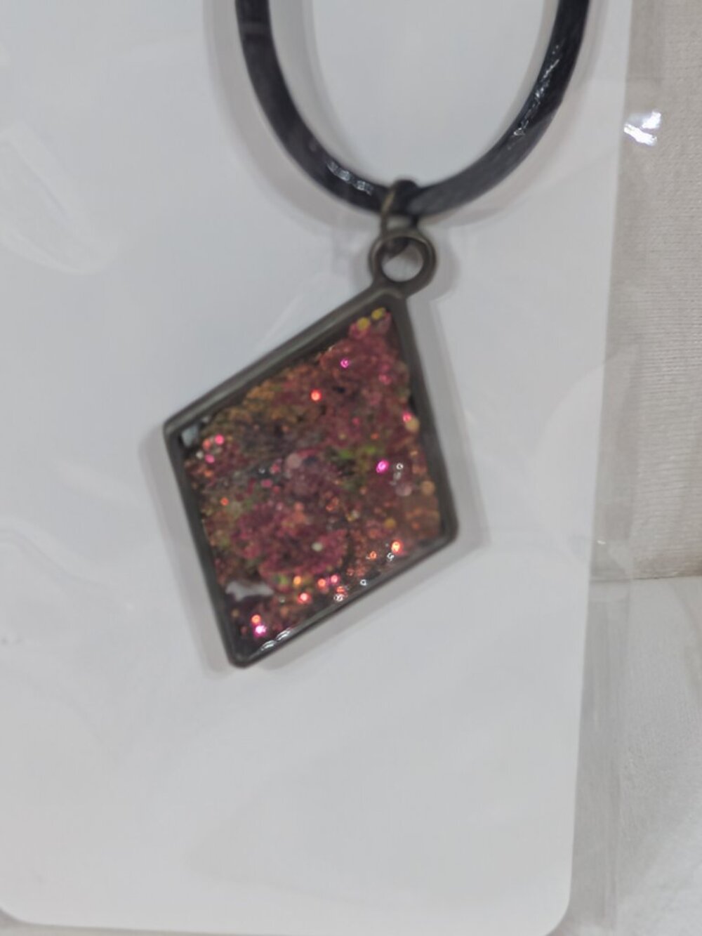 Slim Diamond Shaped Stained Glass Necklace